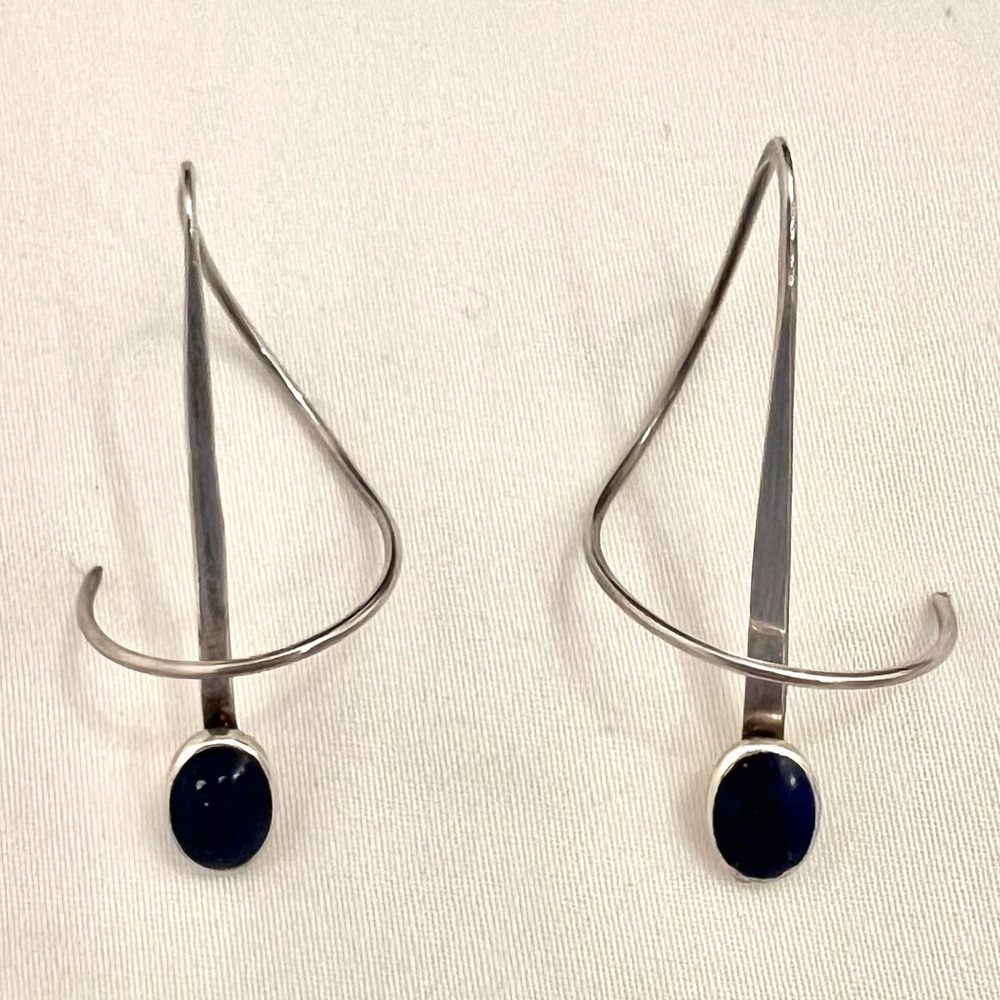 Elegant Sterling Silver and Navy Blue Stone Drop Earrings